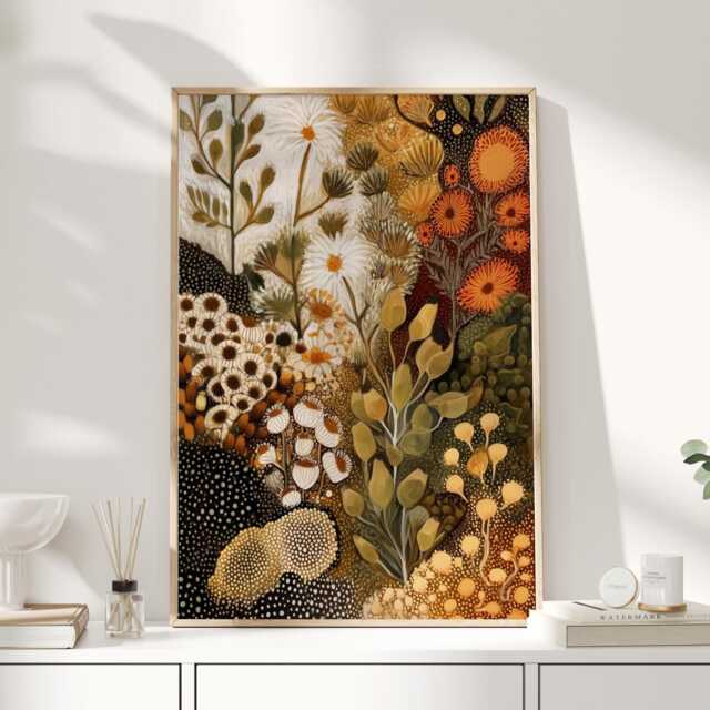 Autumn Botanical Wall Art Print, Abstract Floral Landscape in Warm Earth Tones, Contemporary Nature Poster For Living Room Or Bedroom - image 1