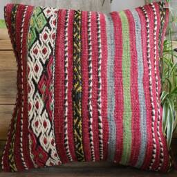 40cm - 16Inch Handwoven Kilim Pillow Cover - Brocaded Weave Purples Pinks Green Accents 3 - thumbnail 2