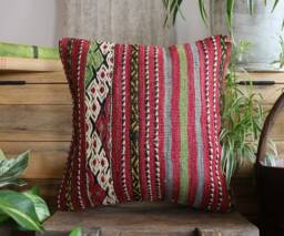 40cm - 16Inch Handwoven Kilim Pillow Cover - Brocaded Weave Purples Pinks Green Accents 3