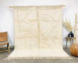 Hand Tufted Moroccan Ivory Berber Rug, Authentic Beni Ourain Carpet, Large 9x12 Area Handwoven Wool Shag Abstract Geometric Lines - thumbnail 1