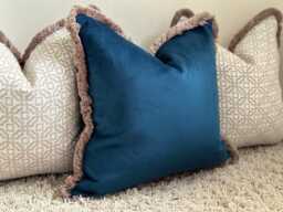 Blue Velvet Fringed Cushion Cover - Customisable Fringe Colour All Sizes - Pacific - thumbnail 1