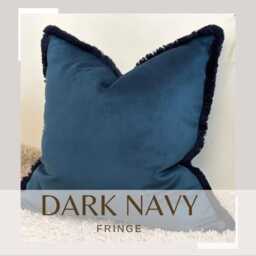 Blue Velvet Fringed Cushion Cover - Customisable Fringe Colour All Sizes - Pacific - thumbnail 4