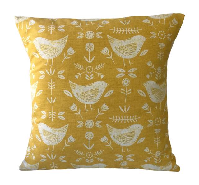 1 X Fryetts Narvik Ochre Yellow Scandinavian Birds Cushion Cover - image 1