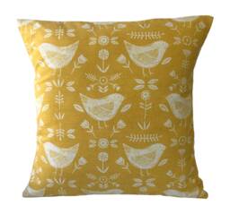 1 X Fryetts Narvik Ochre Yellow Scandinavian Birds Cushion Cover - thumbnail 1