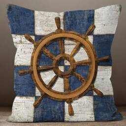 Nautical Cushion Cover-Blue Anchor Pillow Case-Rope Sea Case-Coastal Cover-Gift For Her Cushion-Handmade Material - thumbnail 2