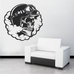 Skull Motorcycles Biker With Helmet & Smoke Wall Decal - Removable Vinyl Decals Stickers Art Decor D048 - thumbnail 1