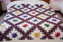 Double Irish Chain & Maple Leaf Custom Quilt, Amish Chain Personalized Cotton Patchwork Blanket, Housewarming Gift, Home Decor - thumbnail 1