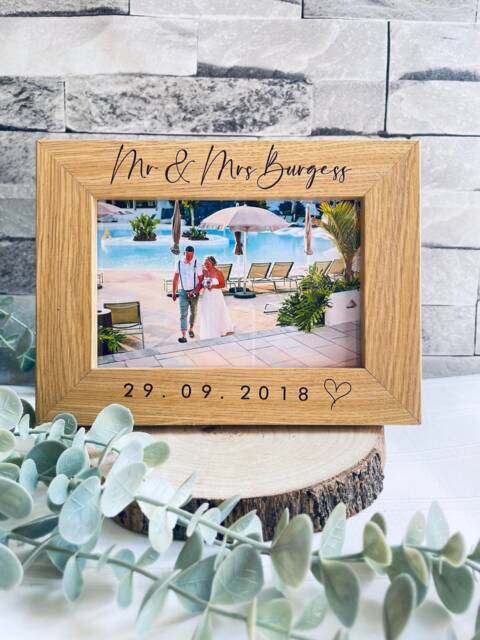 Personalised Photo Frame - Custom Engraved Text -Wedding Gift Family Keepsake New Baby -Engagement Memorial - image 1