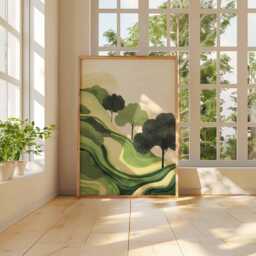 Green Abstract Landscape Poster, Modern Nature Art Print, Rolling Hills & Trees, Minimalist Botanical Wall Decor, Artwork - thumbnail 3