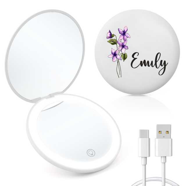 Personalised Compact Mirror With Light 1x/2x Custom Make Up Pocket Mirrors Travel Double Sided Magnifying Cosmetic - image 1