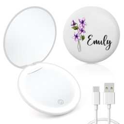 Personalised Compact Mirror With Light 1x/2x Custom Make Up Pocket Mirrors Travel Double Sided Magnifying Cosmetic - thumbnail 1