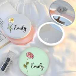 Personalised Compact Mirror With Light 1x/2x Custom Make Up Pocket Mirrors Travel Double Sided Magnifying Cosmetic - thumbnail 3