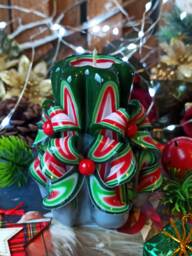 Small Colorful & Unique Hand Carved Candle - Green Christmas Perfect Gift & Decor Gift For Her Home - thumbnail 1
