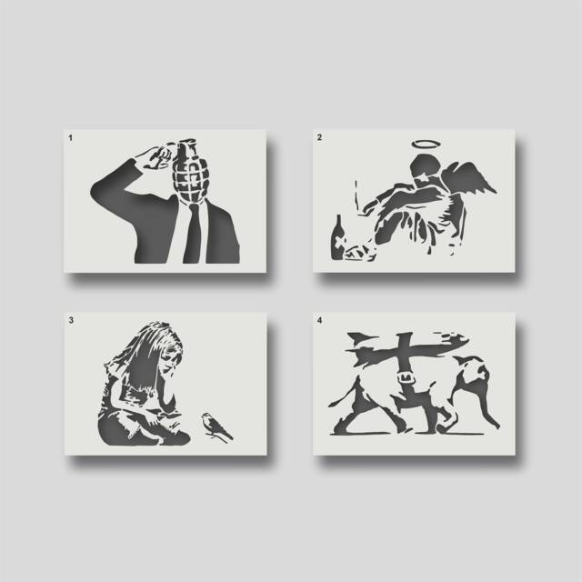 Banksy Stencils For Wall Art, Home Decor, & Decorative Stencil Projects. Various Style Size Options Available. Set 4 - image 1