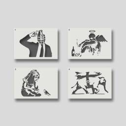 Banksy Stencils For Wall Art, Home Decor, & Decorative Stencil Projects. Various Style Size Options Available. Set 4 - thumbnail 1