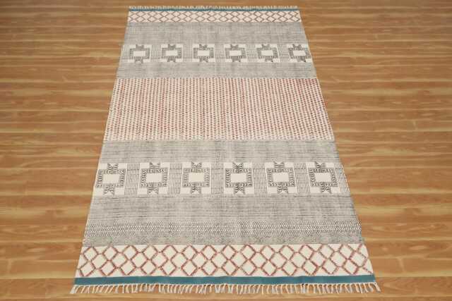 Handmade Block Printed Cotton Rug Sea Green & Black, Indian Runner - image 1