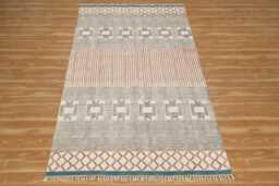 Handmade Block Printed Cotton Rug Sea Green & Black, Indian Runner - thumbnail 1