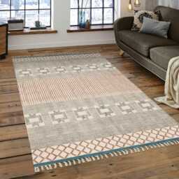 Handmade Block Printed Cotton Rug Sea Green & Black, Indian Runner - thumbnail 3