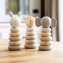 Personalised Wooden Animal Stacking Toy Bear, Rabbit, Elephant - Lc982