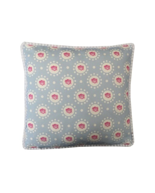 English Country Rose Throw Pillow Cover Blue Floral Pompom Trim - image 1
