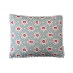 English Country Rose Throw Pillow Cover Blue Floral Pompom Trim - thumbnail 2