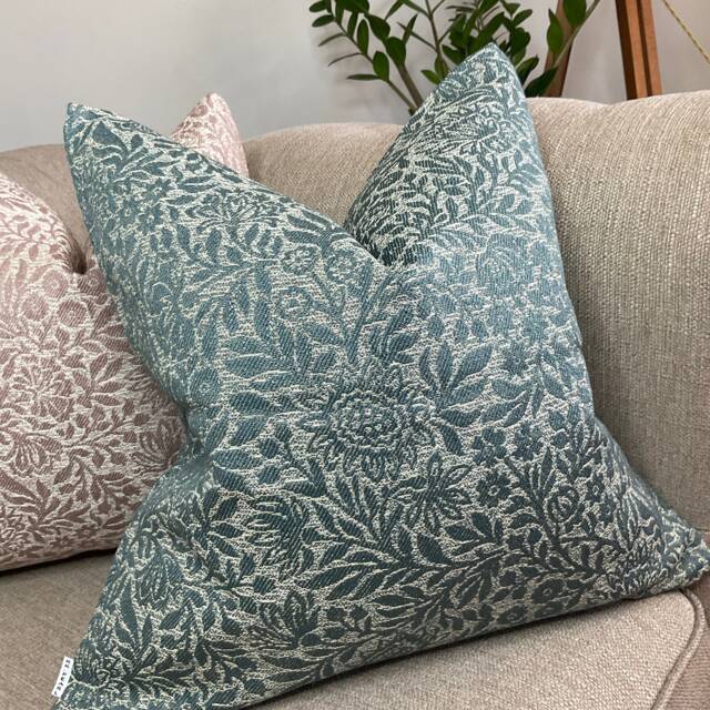 Floral Cushion Cover, Hidcote Pillow Sham, John Lewis & Partners Fabric Weave, Heritage Blue Teal Floral Double Sided Handmade - image 1