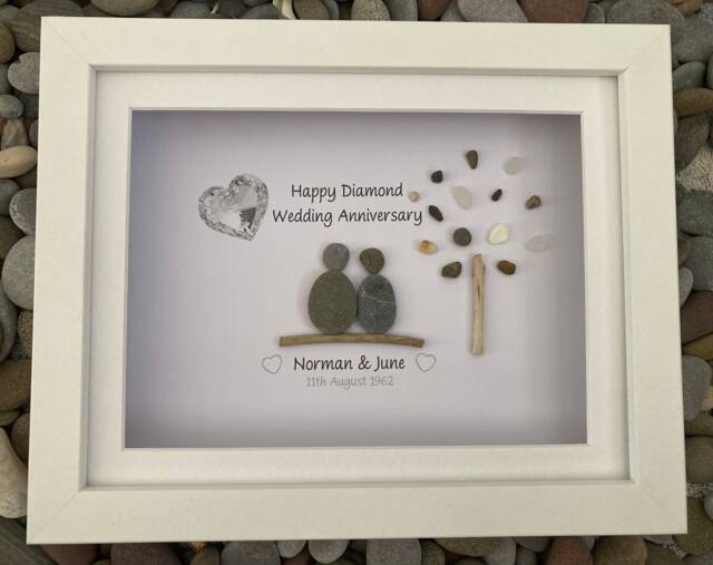 Diamond Wedding Anniversary Gifts. 60Th Wedding Anniversary Pebble Art & Keepsake - image 1