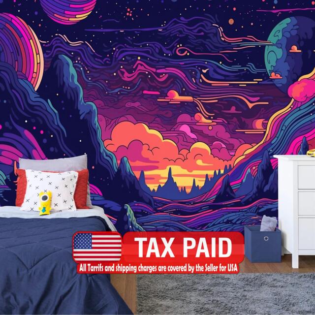 Wallpaper, Psychedelic Space Wall Decal, Generative Ai Art Mural, Peel & Stick - image 1