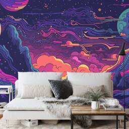 Wallpaper, Psychedelic Space Wall Decal, Generative Ai Art Mural, Peel & Stick - thumbnail 3