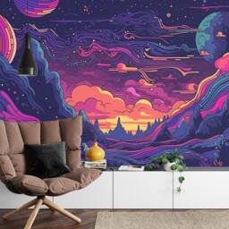 Wallpaper, Psychedelic Space Wall Decal, Generative Ai Art Mural, Peel & Stick - thumbnail 2