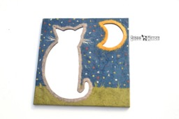 Grey Cat Mirror With Yellow Moon, Decorative Wall Mirror, Perfect Gift For Lover, Home Or Office Decor, Large Wall Mirror, Furniture - thumbnail 1