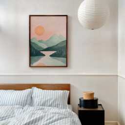 Mid Century Sun & Mountains Art Print Retro Landscape Poster - thumbnail 3