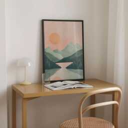 Mid Century Sun & Mountains Art Print Retro Landscape Poster - thumbnail 2