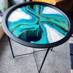 Handmade Geode Resin Tray Table Portable Side Table With Black Metal Base - thumbnail 4