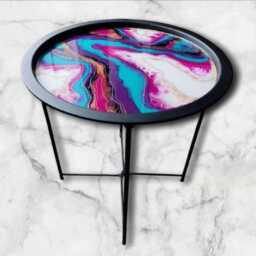 Handmade Geode Resin Tray Table Portable Side Table With Black Metal Base - thumbnail 2