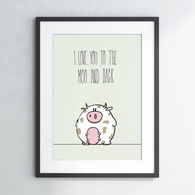 Cute Cow Kids Print - Nursery Wall Art Love You To The Moo N & Back Farm Animal Printable Decor Digital Download - image 1