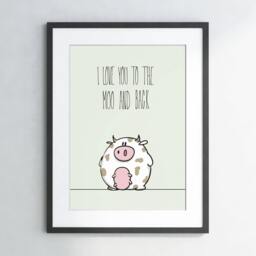 Cute Cow Kids Print - Nursery Wall Art Love You To The Moo N & Back Farm Animal Printable Decor Digital Download - thumbnail 1