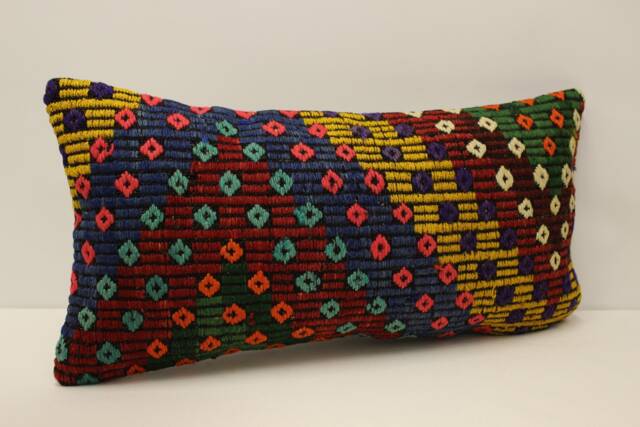 Vintage Kilim Lumbar Pillow Cover, Boho Throw Cushion - 12x24 - image 1