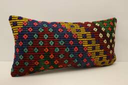 Vintage Kilim Lumbar Pillow Cover, Boho Throw Cushion - 12x24 - thumbnail 1