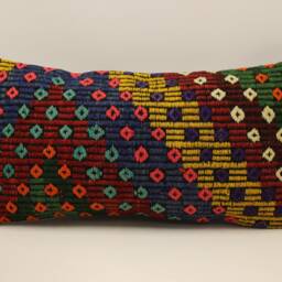 Vintage Kilim Lumbar Pillow Cover, Boho Throw Cushion - 12x24 - thumbnail 2
