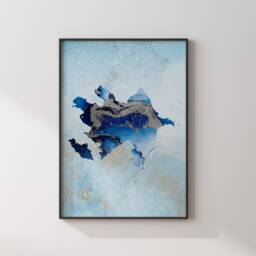 Azerbaijan Map Shades Of Blue & Silver Wall Art Print - thumbnail 3