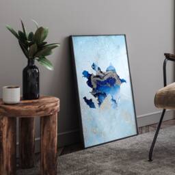 Azerbaijan Map Shades Of Blue & Silver Wall Art Print - thumbnail 1