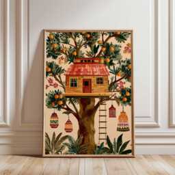 Tree House Poster, Forest Wall Art Print, Adventure Decor, Kids Room Gift, Nature Print - thumbnail 1