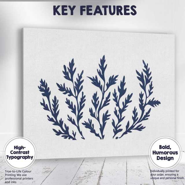Dark Navy Seaweed Botanical Coastal Silhouette Illustration Canvas Wall Art Print Decor Picture Ready To Hang - image 1