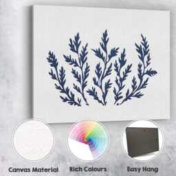 Dark Navy Seaweed Botanical Coastal Silhouette Illustration Canvas Wall Art Print Decor Picture Ready To Hang - thumbnail 2