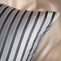 Navy Blue & Silver Pillow, Throw Pillow Cover, Decorative Cushion Striped Satin Blend - thumbnail 3