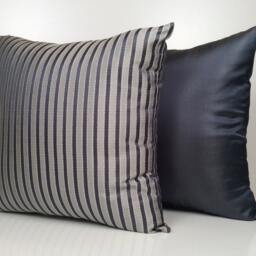 Navy Blue & Silver Pillow, Throw Pillow Cover, Decorative Cushion Striped Satin Blend - thumbnail 4