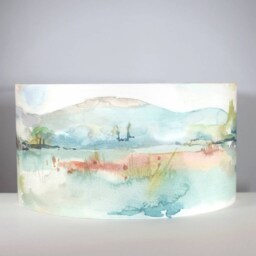 Mountain Lampshade, Gold Silver Or White Lining Option, Table Ceiling Watercolour Print Pattern, Handmade By Vivid Shades - thumbnail 2