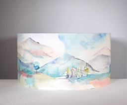 Mountain Lampshade, Gold Silver Or White Lining Option, Table Ceiling Watercolour Print Pattern, Handmade By Vivid Shades - thumbnail 1