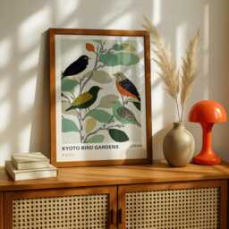 Japanese Bird Art Print - Kyoto Gardens Vintage Poster, Japandi Wall Decor - thumbnail 3